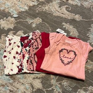 Bundle of 5 Baby Girl Onesies - Pink, Red, Floral